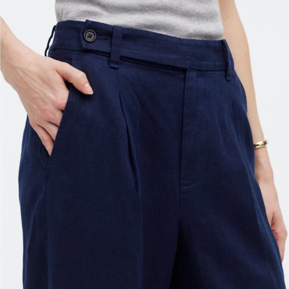 Madewell The Harlow Wide-Leg Pant in 100% Linen - NAVY - Size 2 Petite
